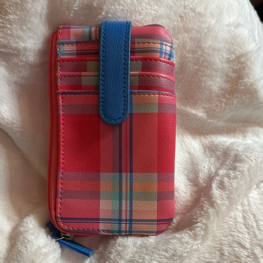 Plaid Wallet/Card Holder with Blue Strap